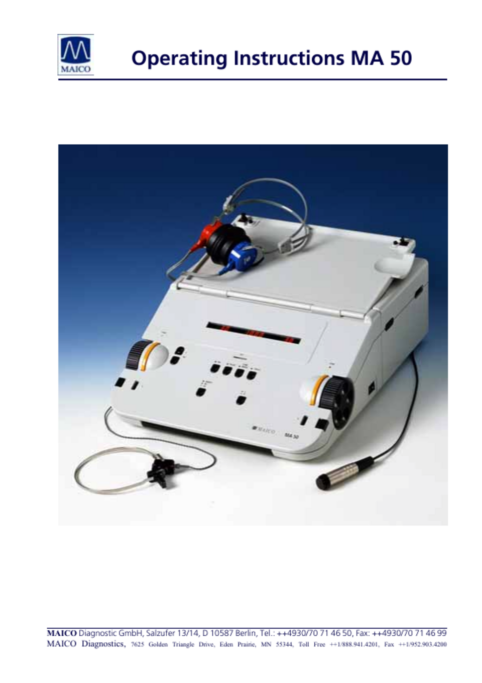 聴力検査器 動作品 MAICO MA-50 聴力検査器 動作品 MAICO MA-50 MA 50 Operating Instructions Oct